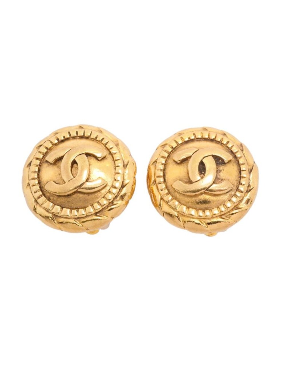 Chanel Earrings Vintage CC Logo Round Circle Gold Plated